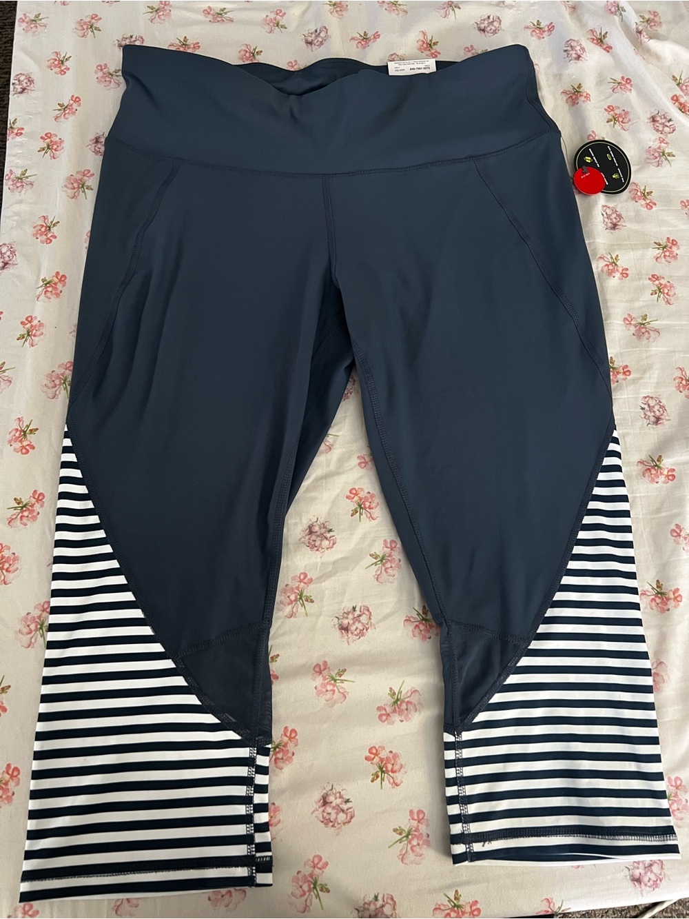 Xersion Navy Blue and White Striped Capris